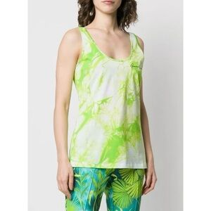 Runway Jungle Green Lime tie dye tank top Sleeveless designer neon 90s Medium M